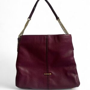 Anne Klein Purple Pebbled Leather & Gold Chain Shoulder Tote Bag